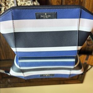 Kate Spade Blue and Black Striped Cosmetic Case & light pink
